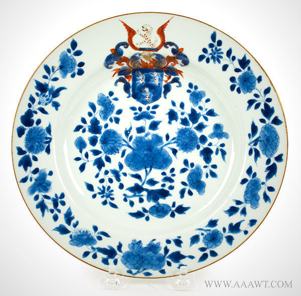 Porcelain, Chinese Export Armorial Dish, Arms of Sir Robert Newman, Rare
K'ang Hsi, Circa 1715, entire view